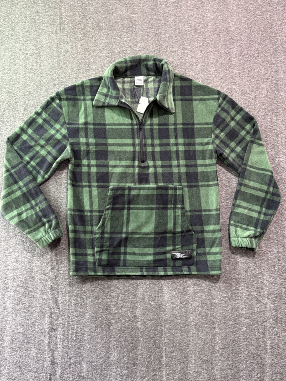 Zara Green and Black Plaid Fleece Pullover Sweater Size Small
